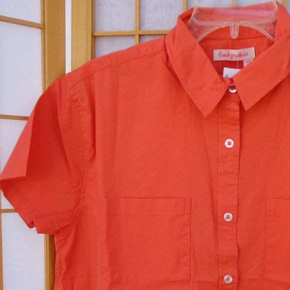 FRESH PRODUCE Oxford Camp Shirt cotton/spandex Poppy red s/s - Picture 3 of 6
